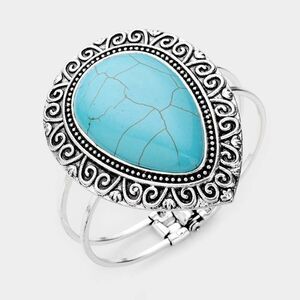 Turquoise (faux) Antique Pattern Hinged Bracelet